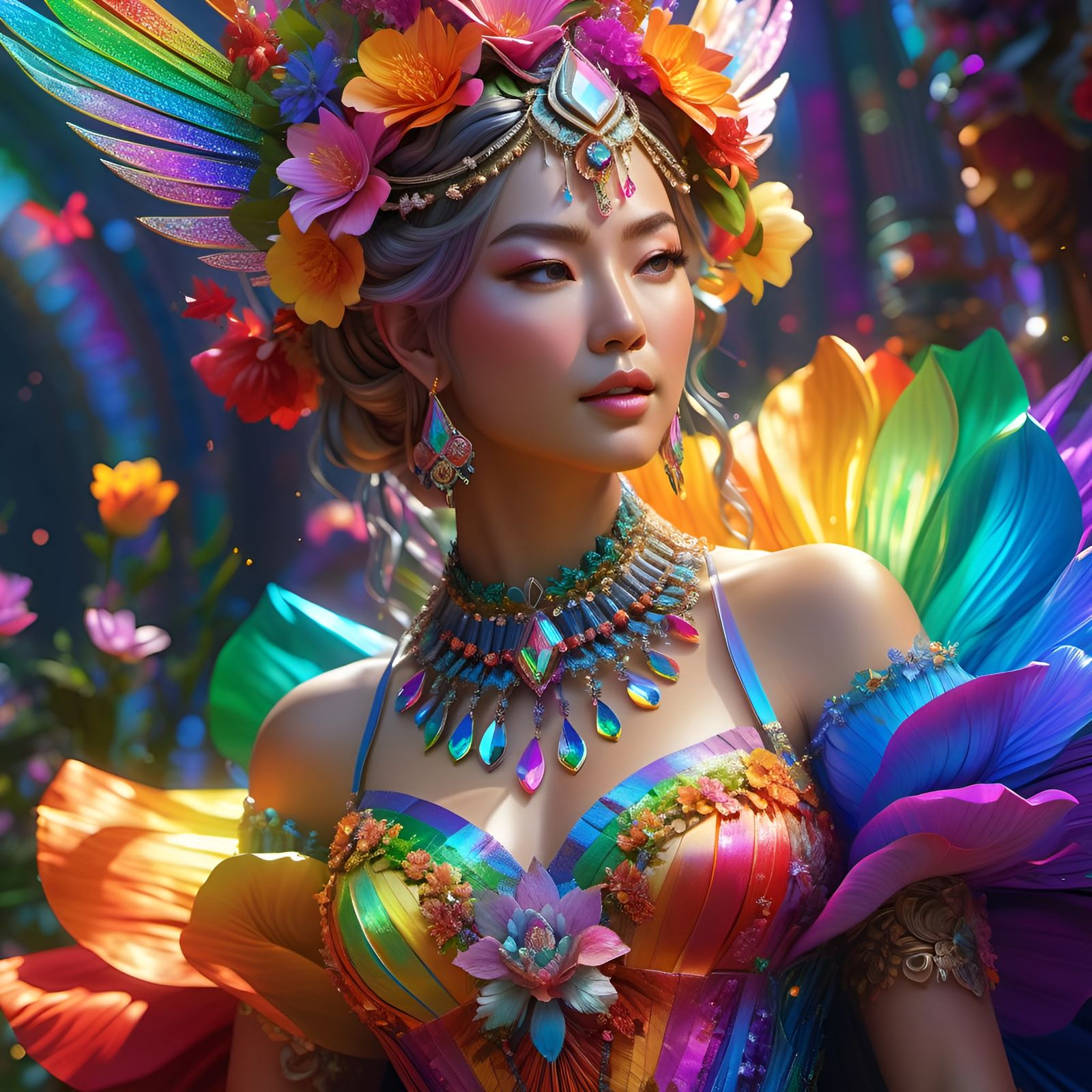 Prismatic Rainbow Goddess in Hyperdetailed Fantasy Art