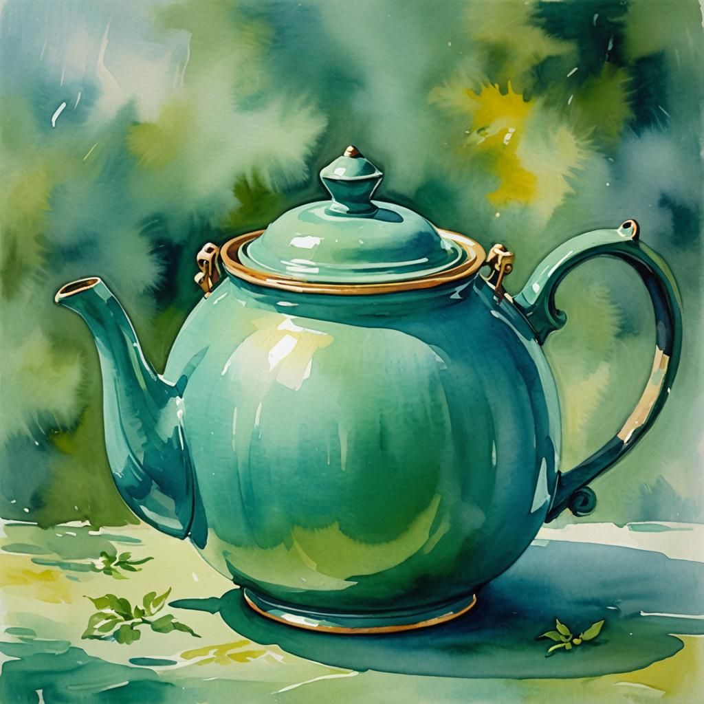 Impressionist Teapot Still Life in Watercolor Gouache