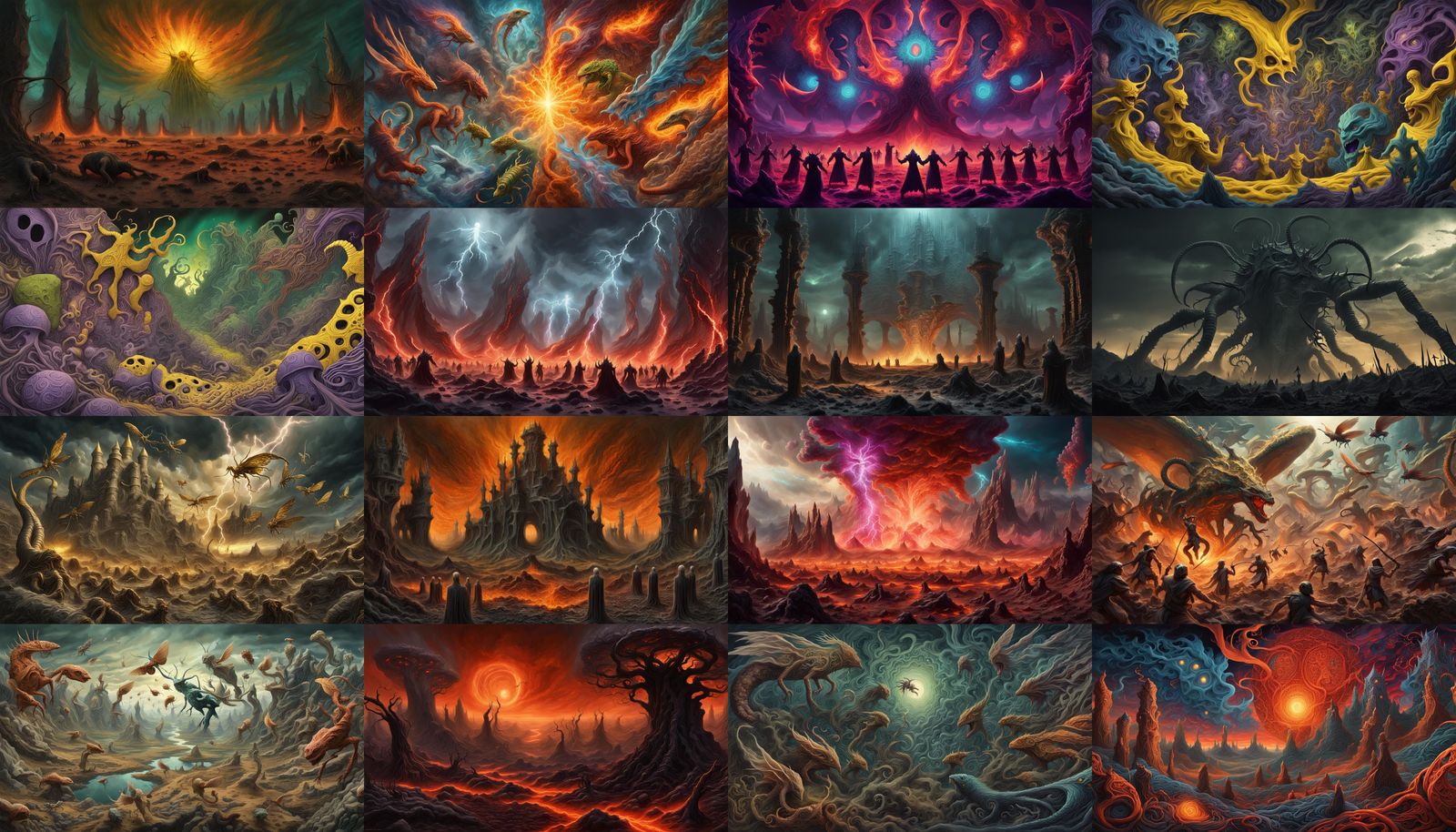 Epic Dark Fantasy Battle of the Outerworld Gods in Cyberpunk...