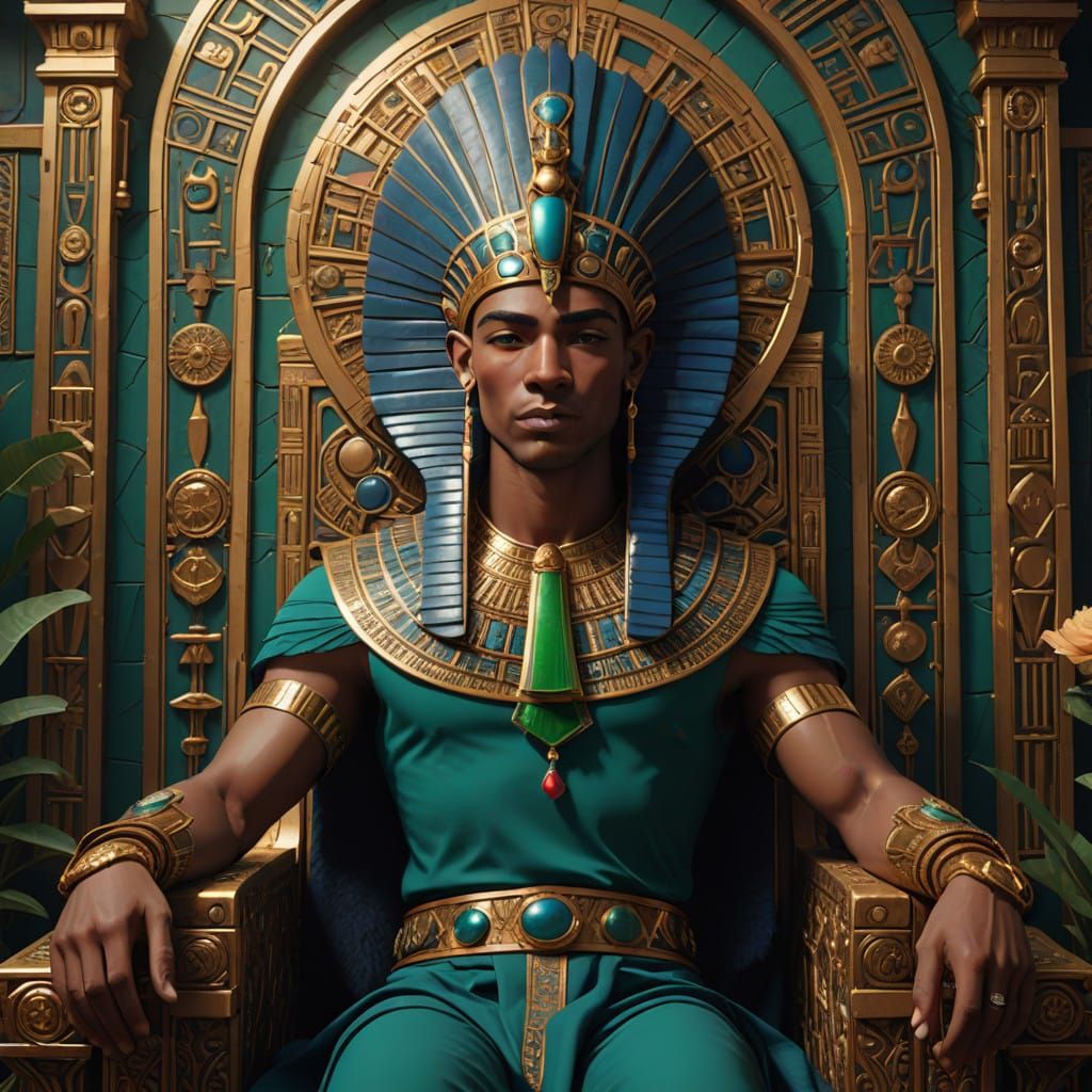 Ancient Egyptian Royalty in Vibrant, Golden Opulence
