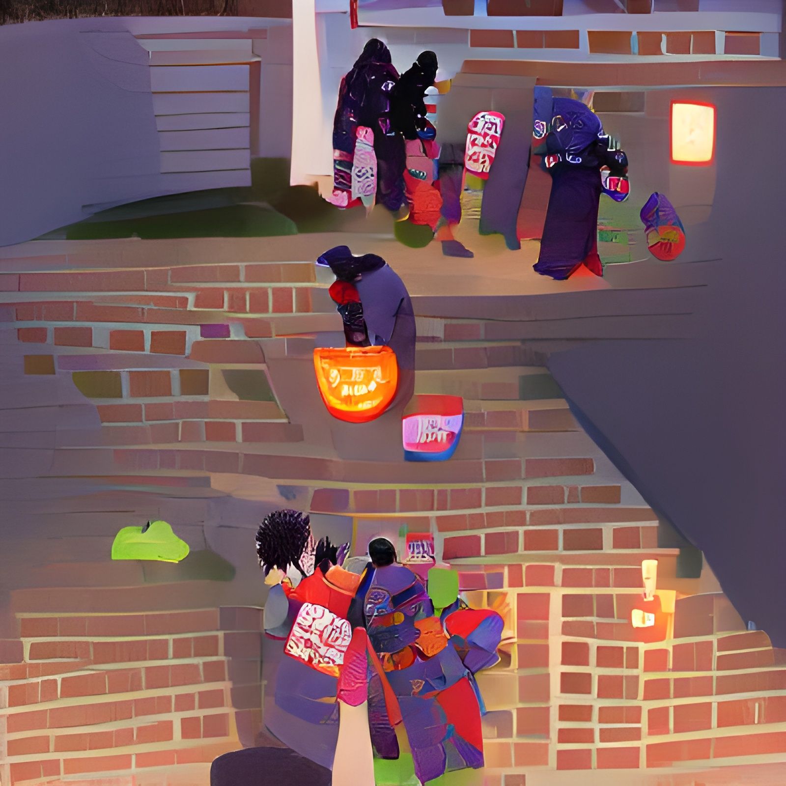 Children Trick-or-Treating on Halloween Night