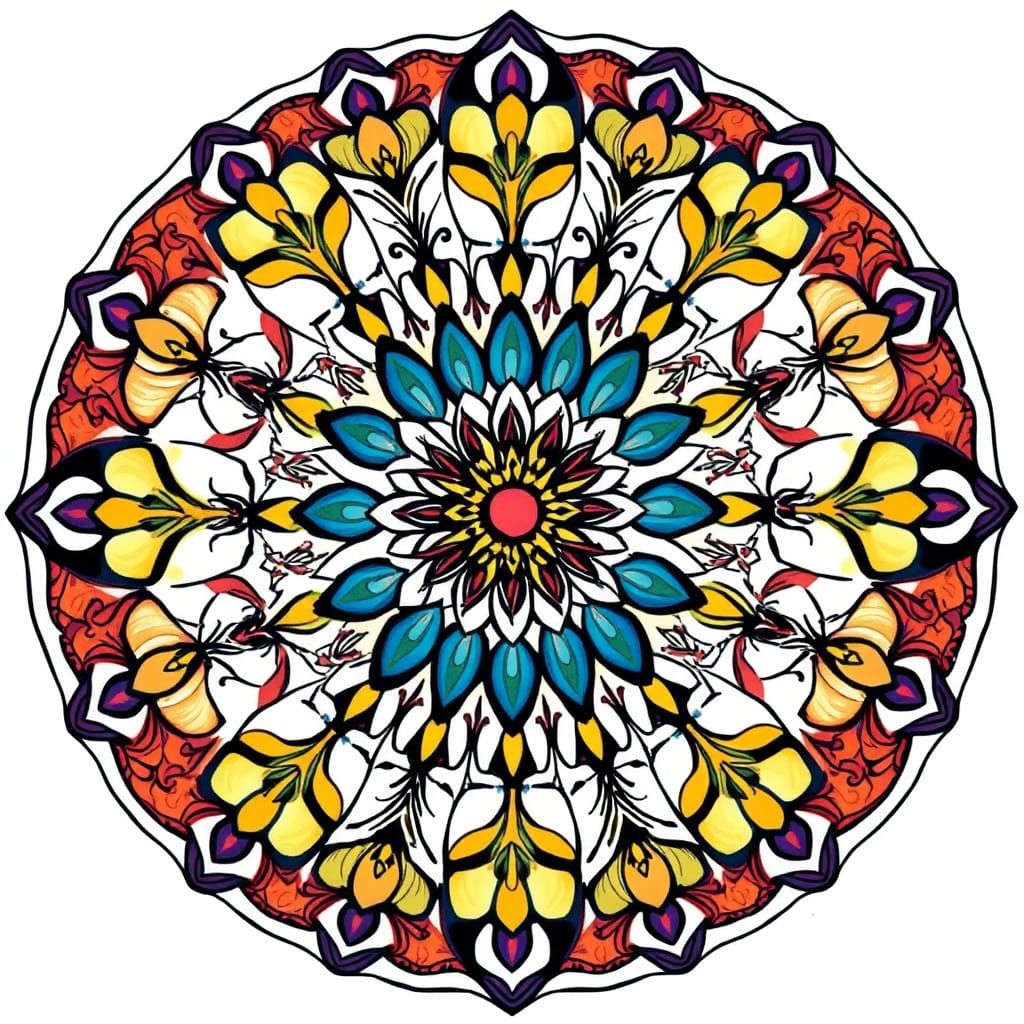 Vibrant Mandala Illustration in Folk Art Style