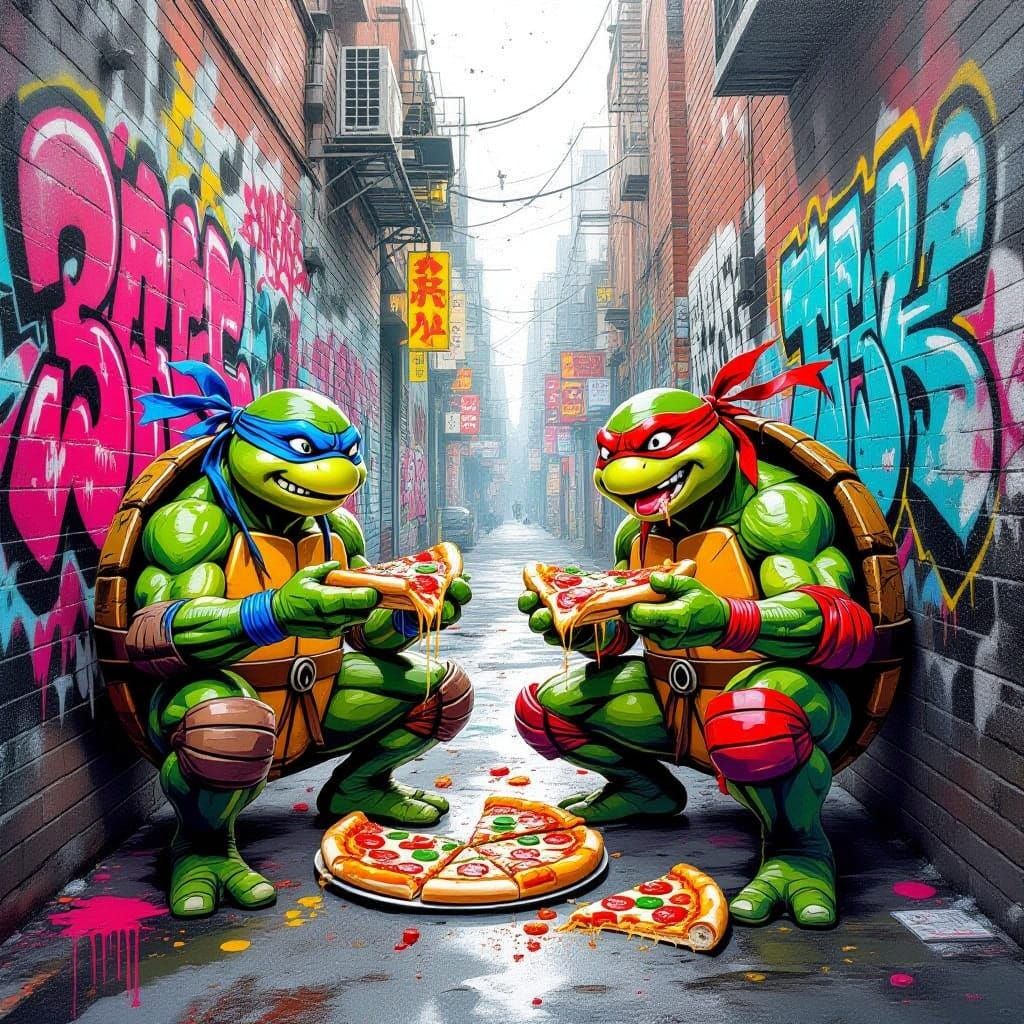 TMNT Pizza Feast in Polychromatic Street Art