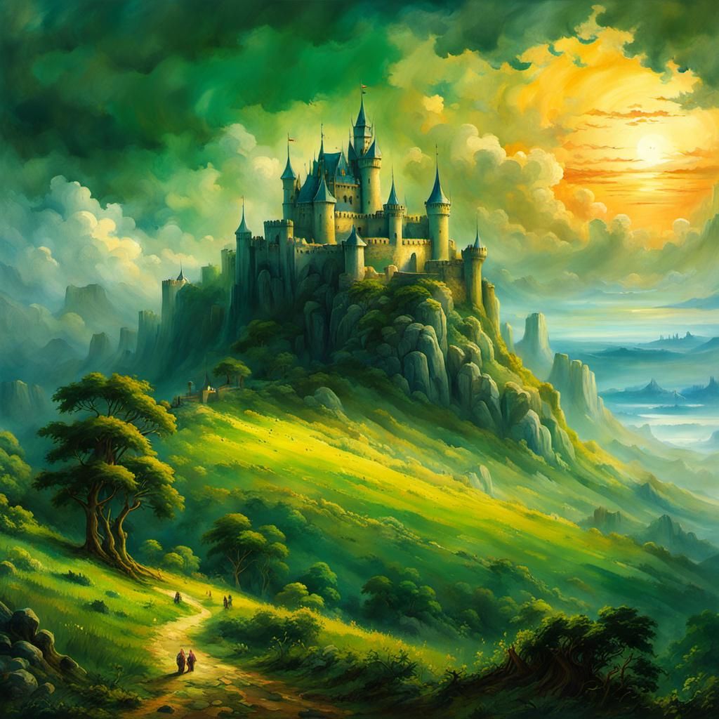 Medieval Castle Illustration in Romantic Naturalism Style