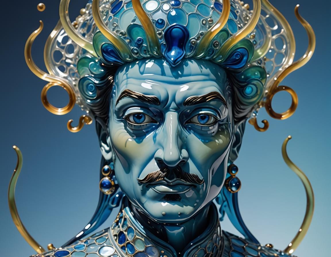 Elegant Surrealist Glass Sculpture with Enamel Details