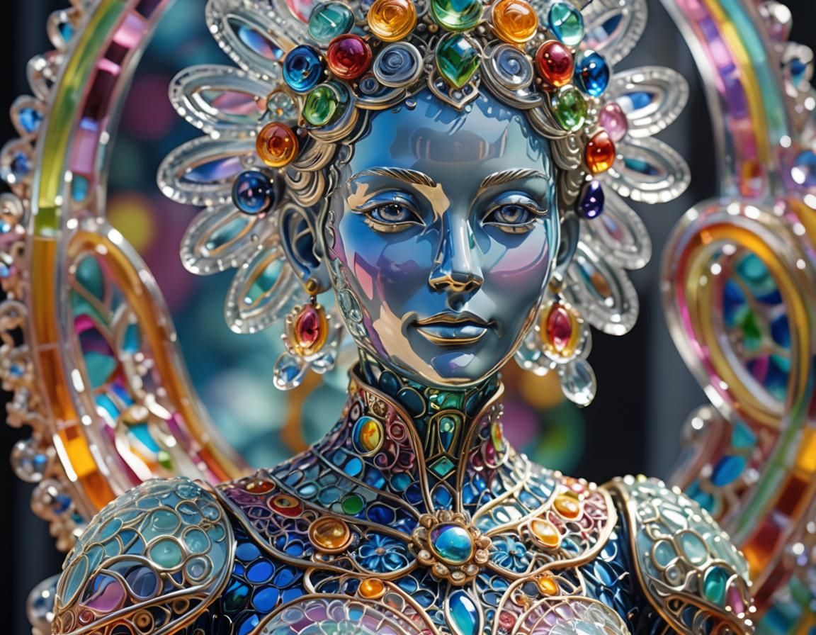 Elegant Glass Statue with Enameled Details