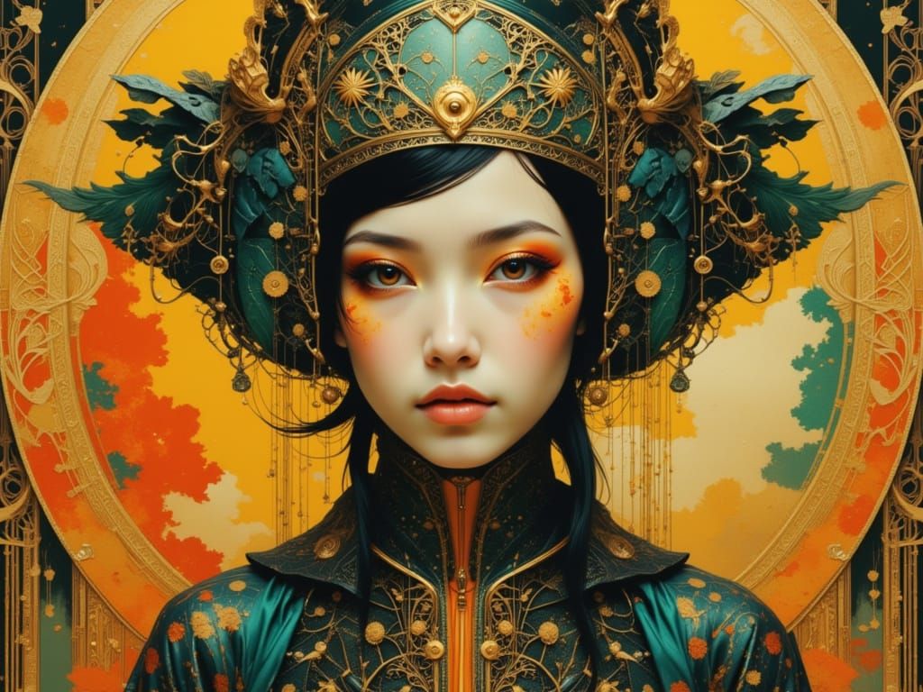 Friendly Aliens in Ornate Attire, Surreal Portrait