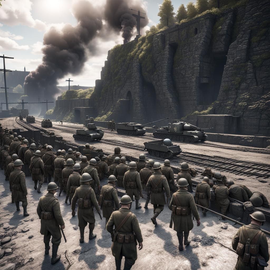 Remagen WWII Battle in 3D Game Cinematic Style