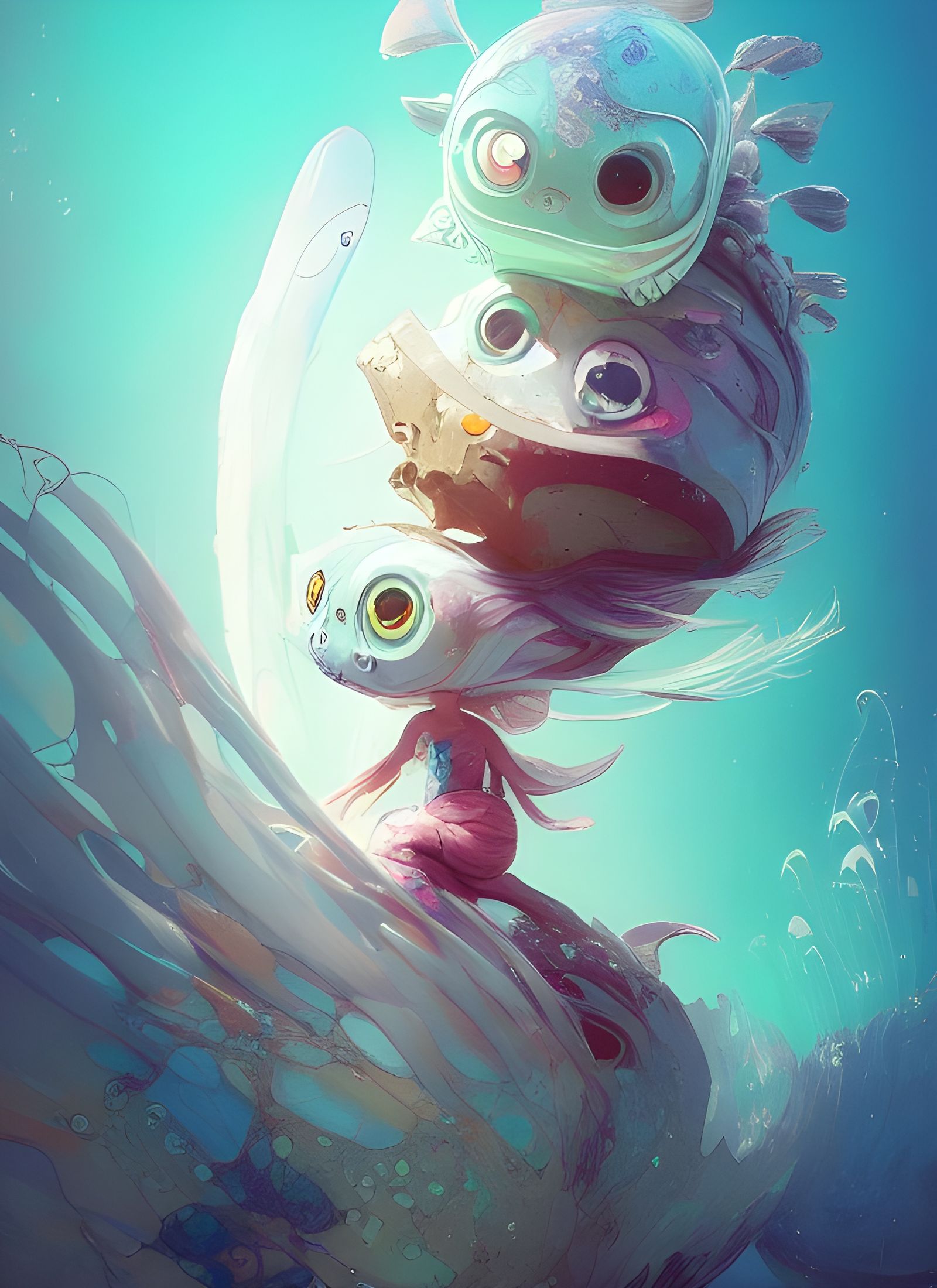 Cute Sea Spirit Portrait in Digital Illustration Style