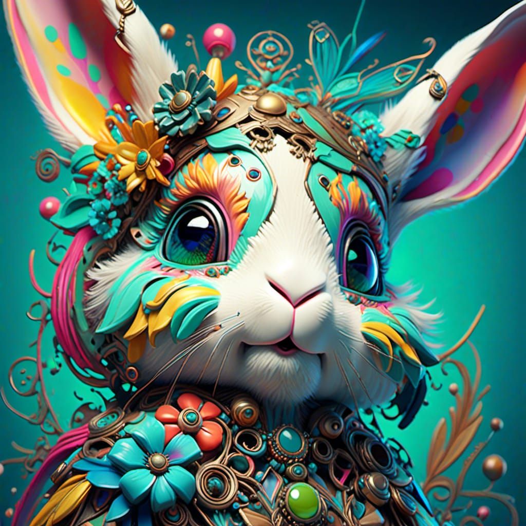Cute Rabbit Art in Maximalist Style