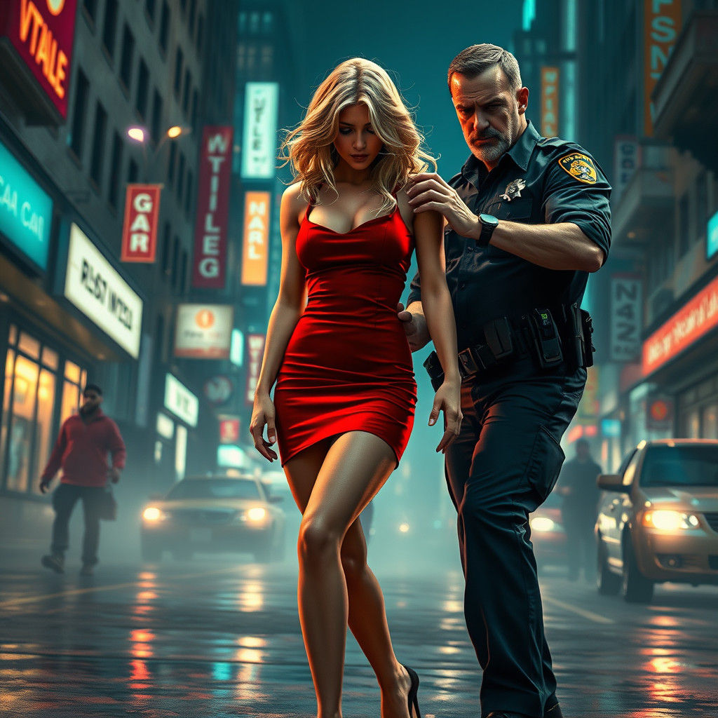 Woman in Red Dress Arrested: Concept Art
