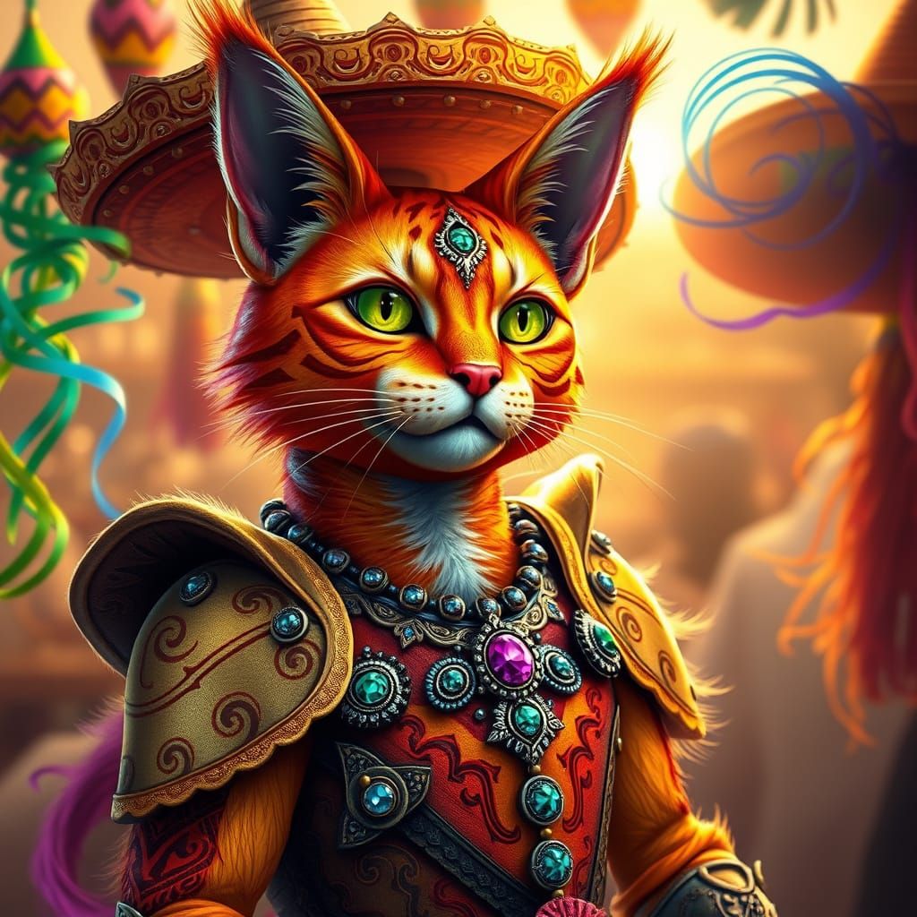 Vibrant Cat-Mango Hybrid in Fiesta Style Concept Art