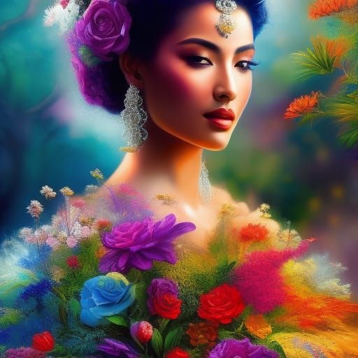 Hyperrealistic Princess in a Lush Flower Garden