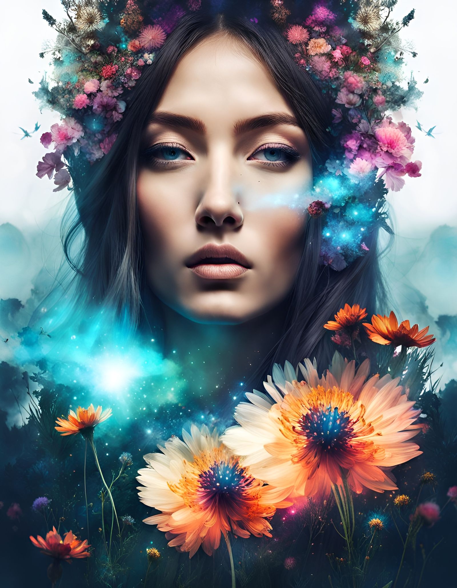 Bioluminescent Goddess: A Double Exposure Fantasy Portrait