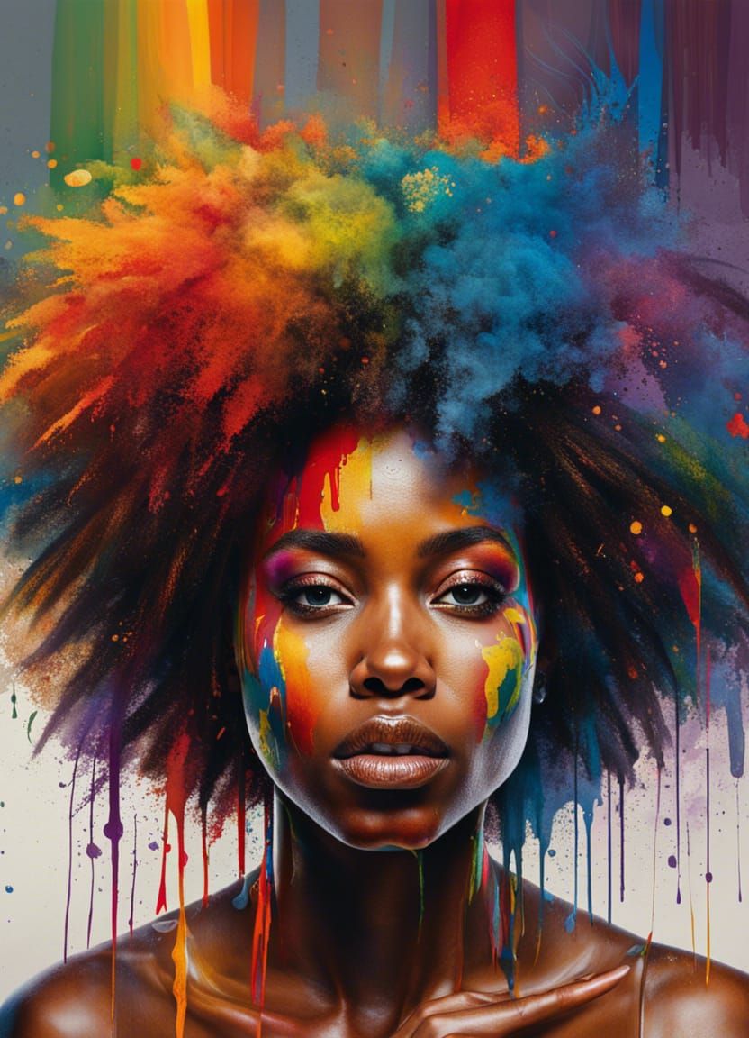 Rainbow Haired Woman Portrait in Expressive Painting Style