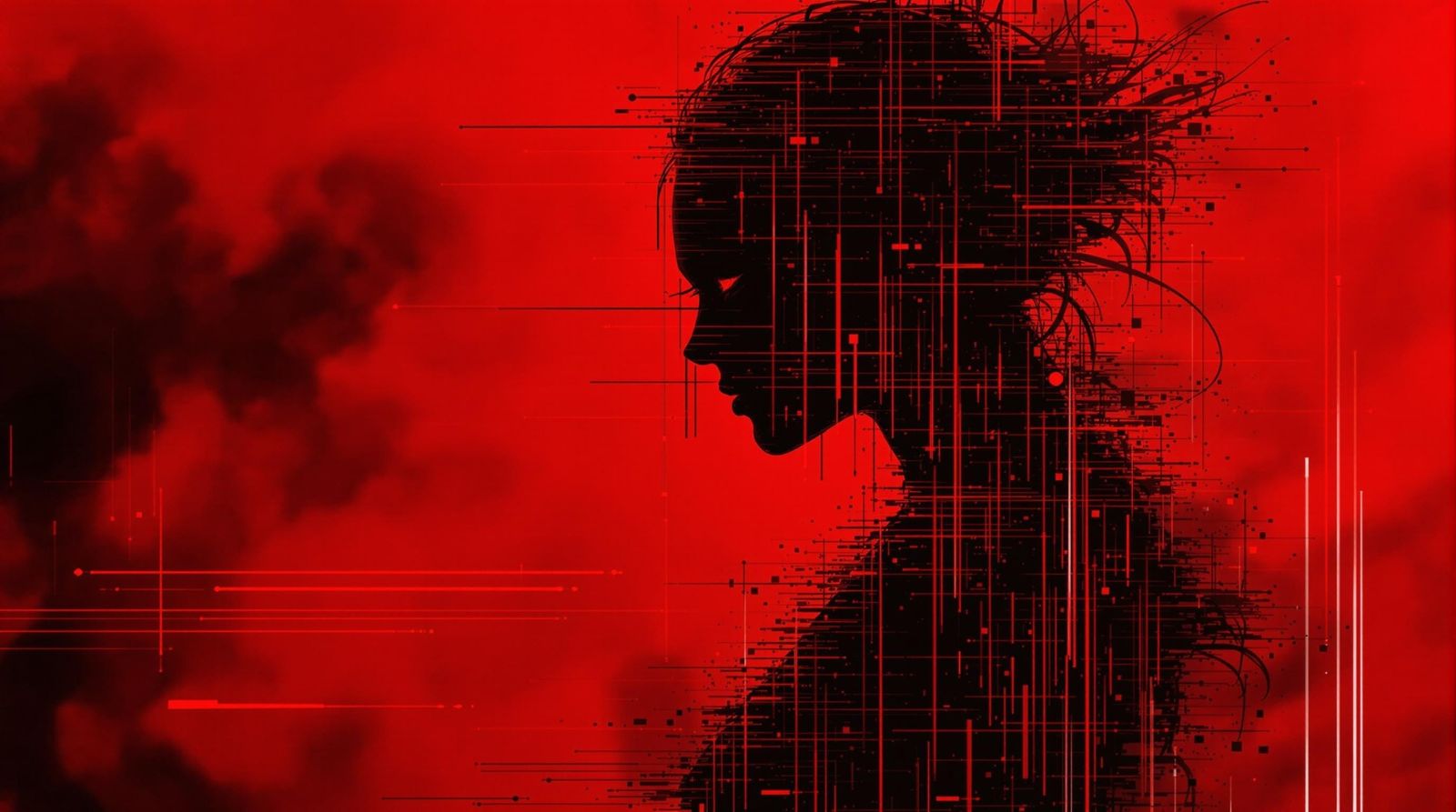 Glitching Red Smokey Zombie Warrior Woman