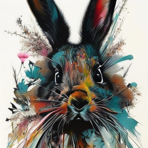 Hyperrealistic Inkblot Rabbit Portrait by Carne Griffiths