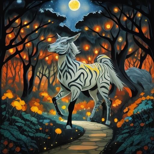 Moonlit Path Through Arabesque Forest Trees