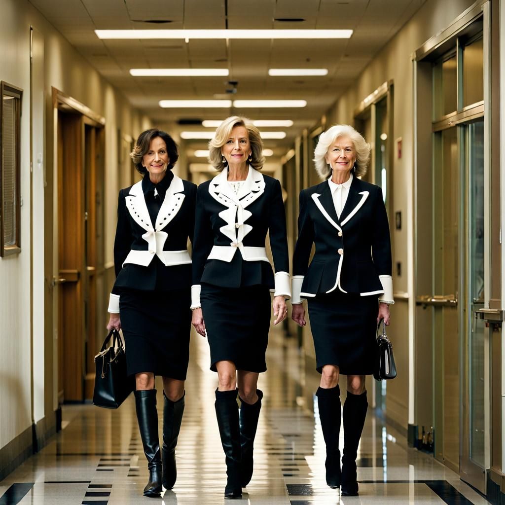 Women in Black and White Suits Walking
