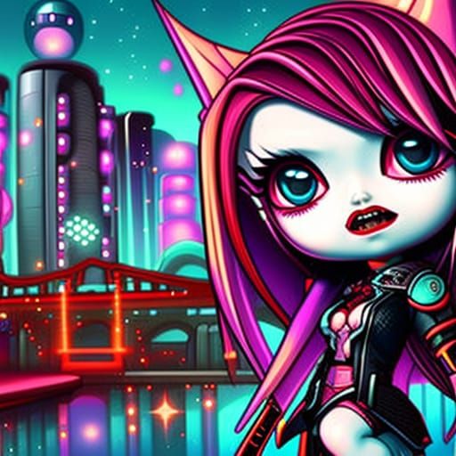 Cyberpunk Cartoon Character in Tokyo, Pop Surrealism