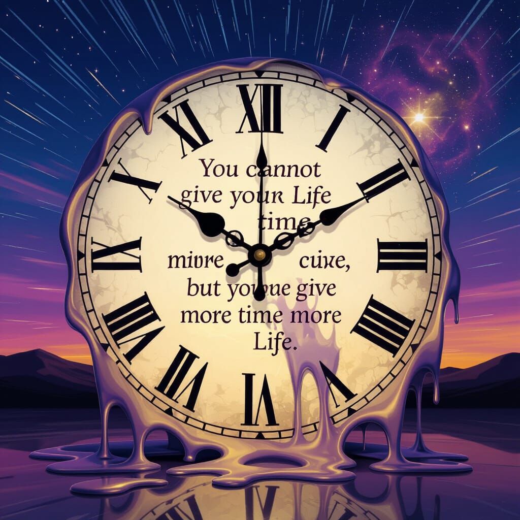 Surreal Melting Clock with Twilight Sky and Stars