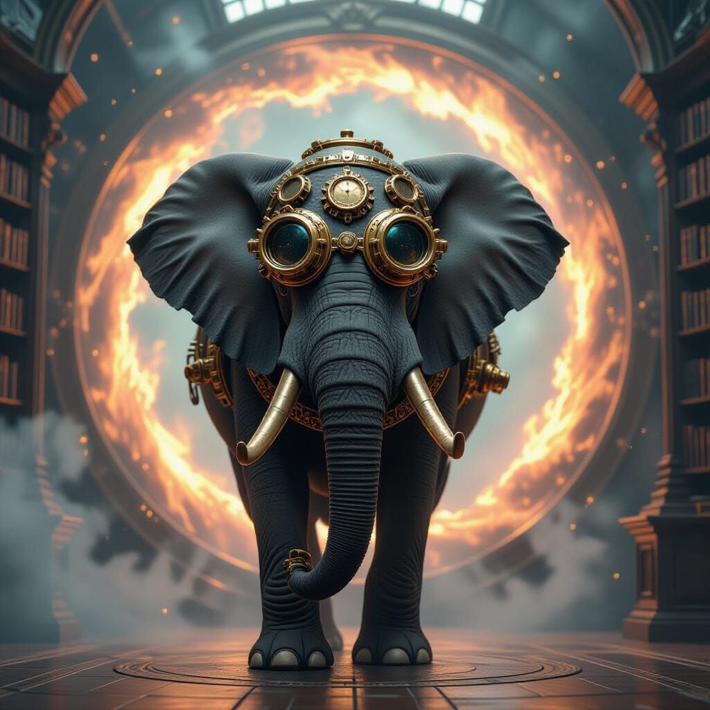 Steampunk Elephant Guardian of Cosmic Portal
