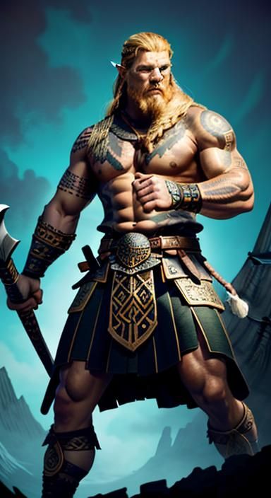 Viking Warrior on Longship in Graphic Novel Style