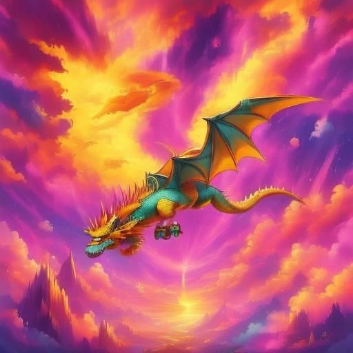 Synthwave Dragon Flight Through Neon Skies