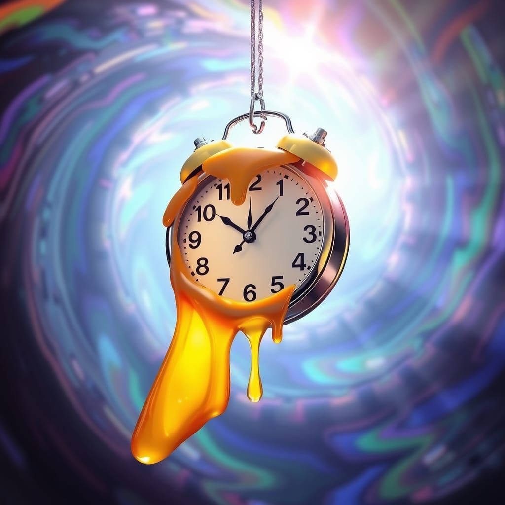 Melting Clock in Iridescent Vortex: A Surreal Vision