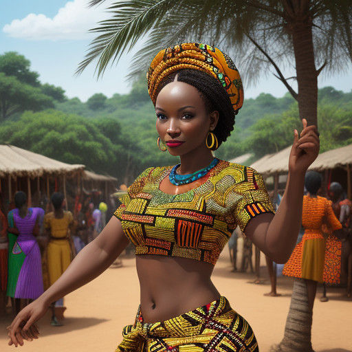 Vibrant African Market Dance in Traditional Zairean Attire