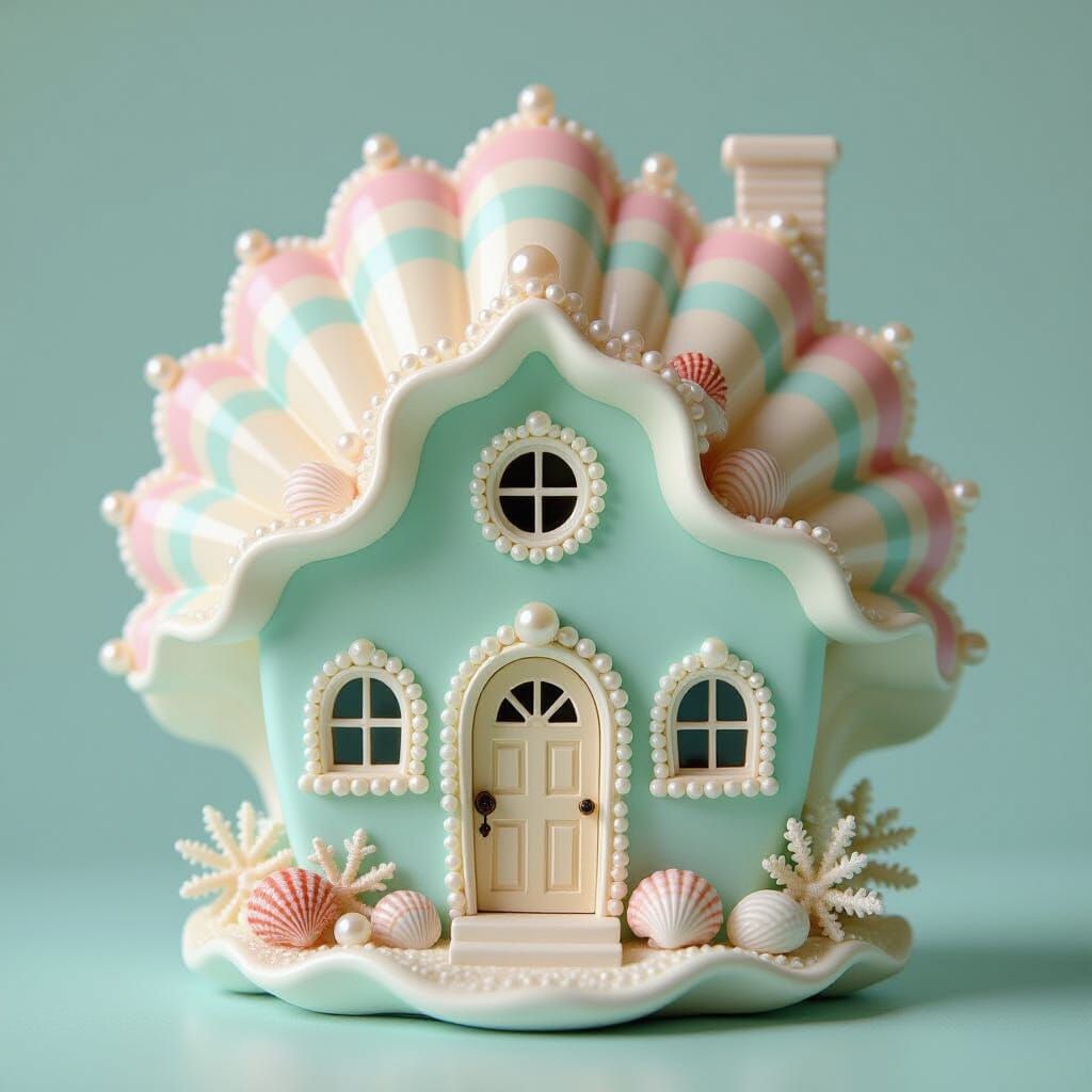 Dreamlike Miniature Seashell House in Whimsical Style