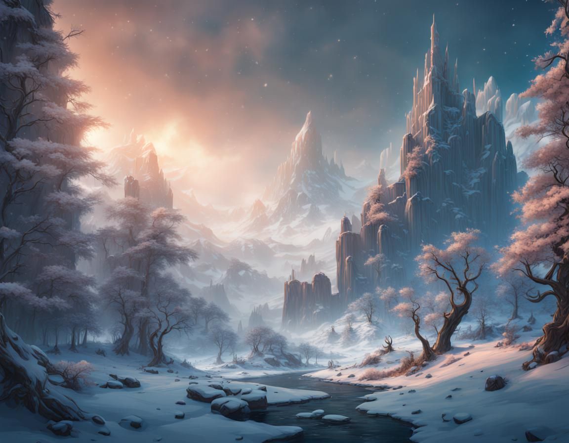 Fantastical Winter Landscape in Detailed Matte Painting