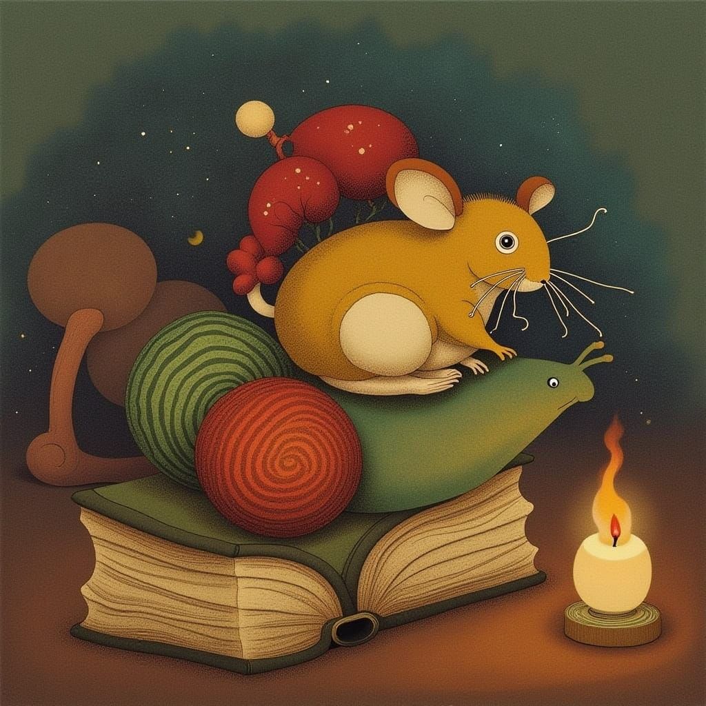 Mouse in Candlelight, Whimsical Illustration