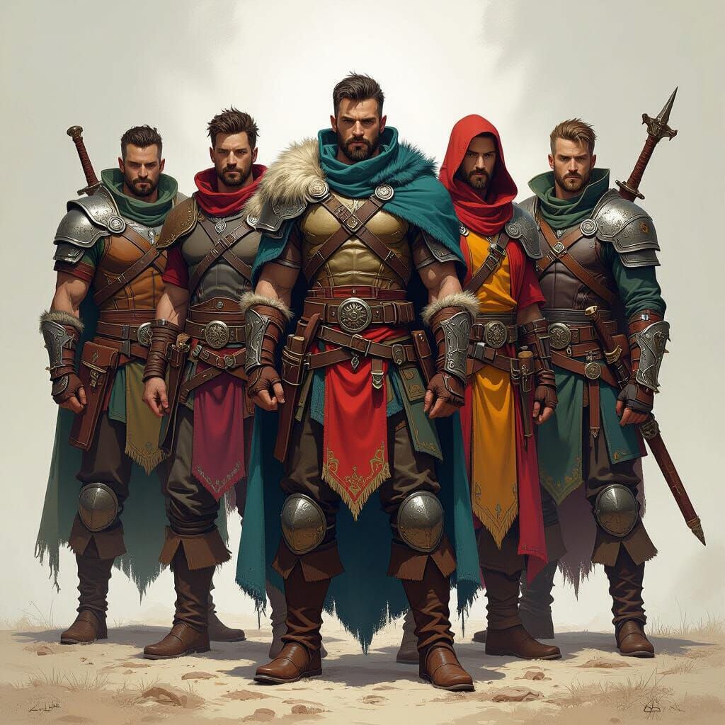 Five Male Adventurers in Fantasy Setting