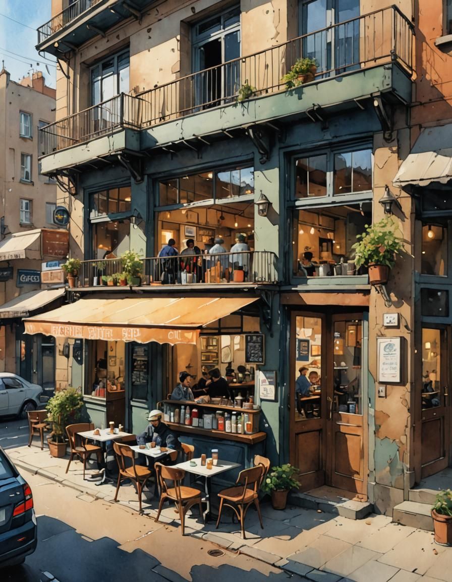 Friendly European Coffee Shop Establishing Shot