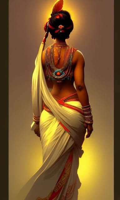 Indian Goddess Rear View: Hyperdetailed Concept Art