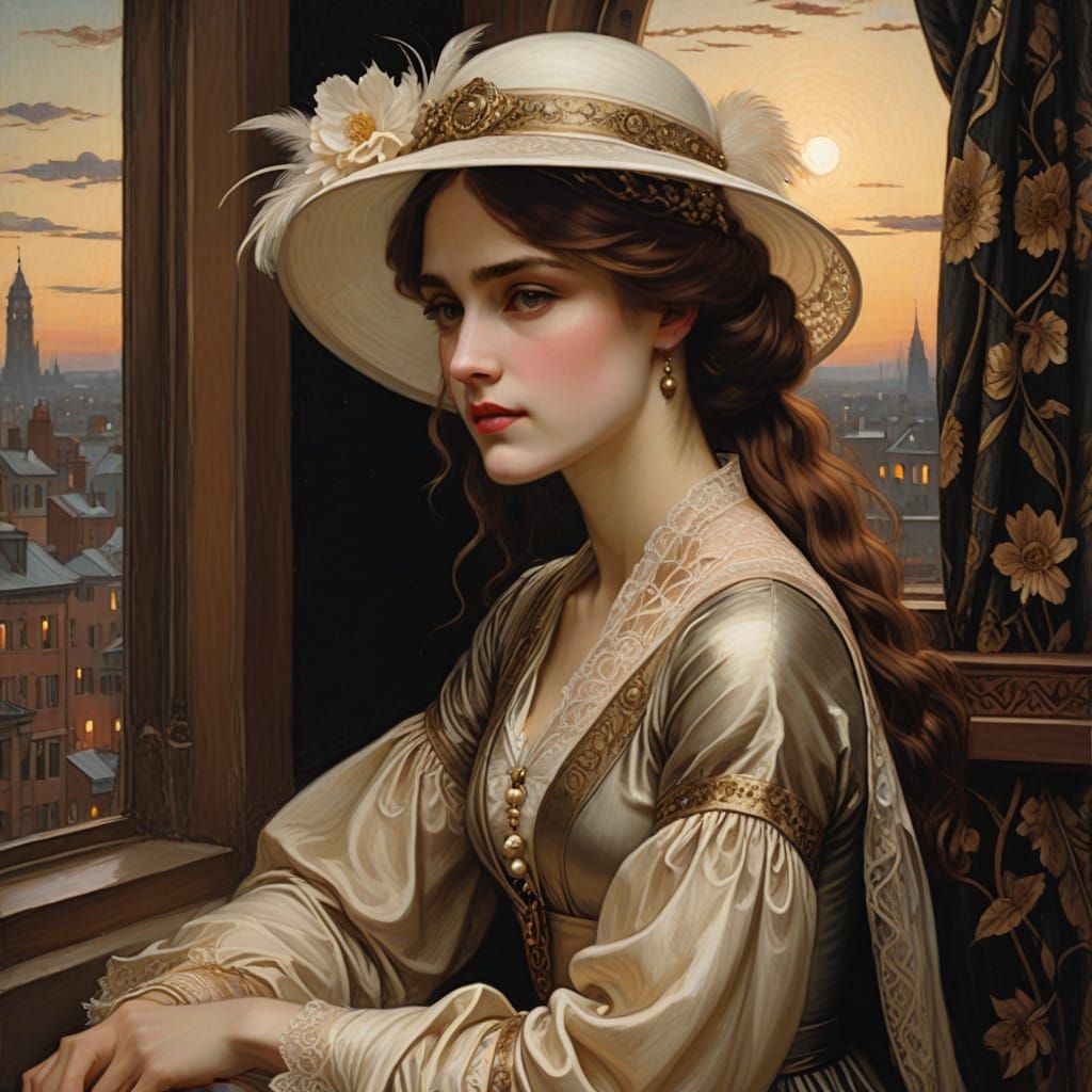 Victorian Lady in Moonlit Evening Attire