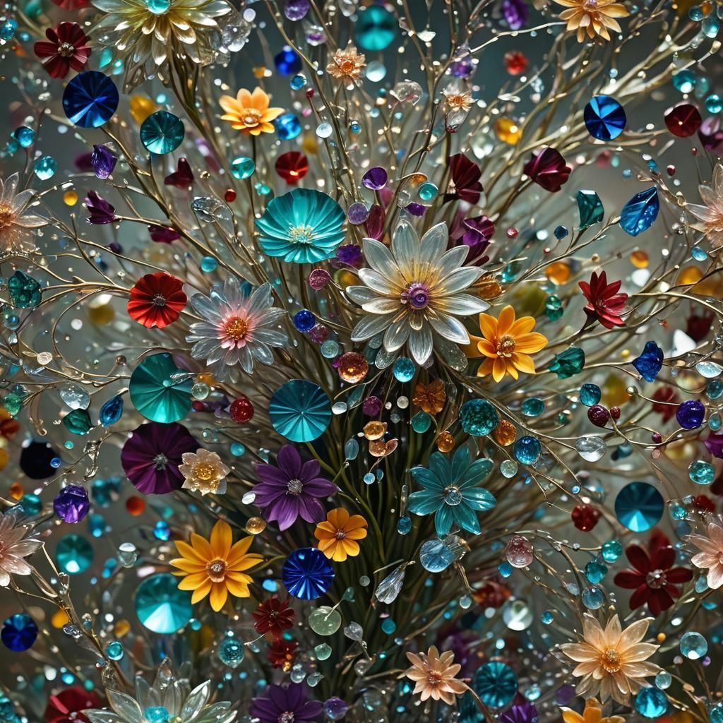Surreal Crystalline Flowers in Abstract Arrangement