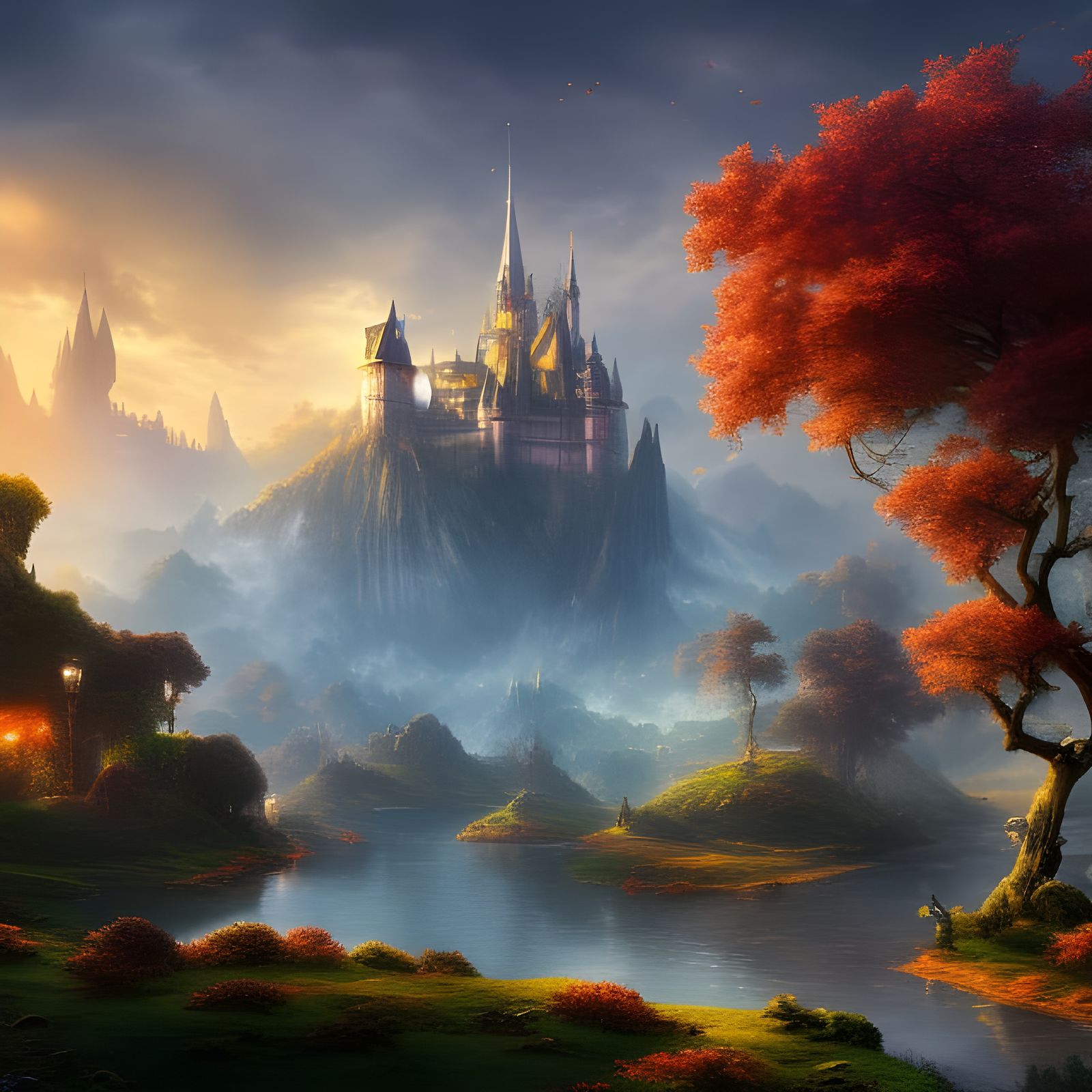 🔥🏰🌳Sharp contrast, high black point, Deep depth of field,...