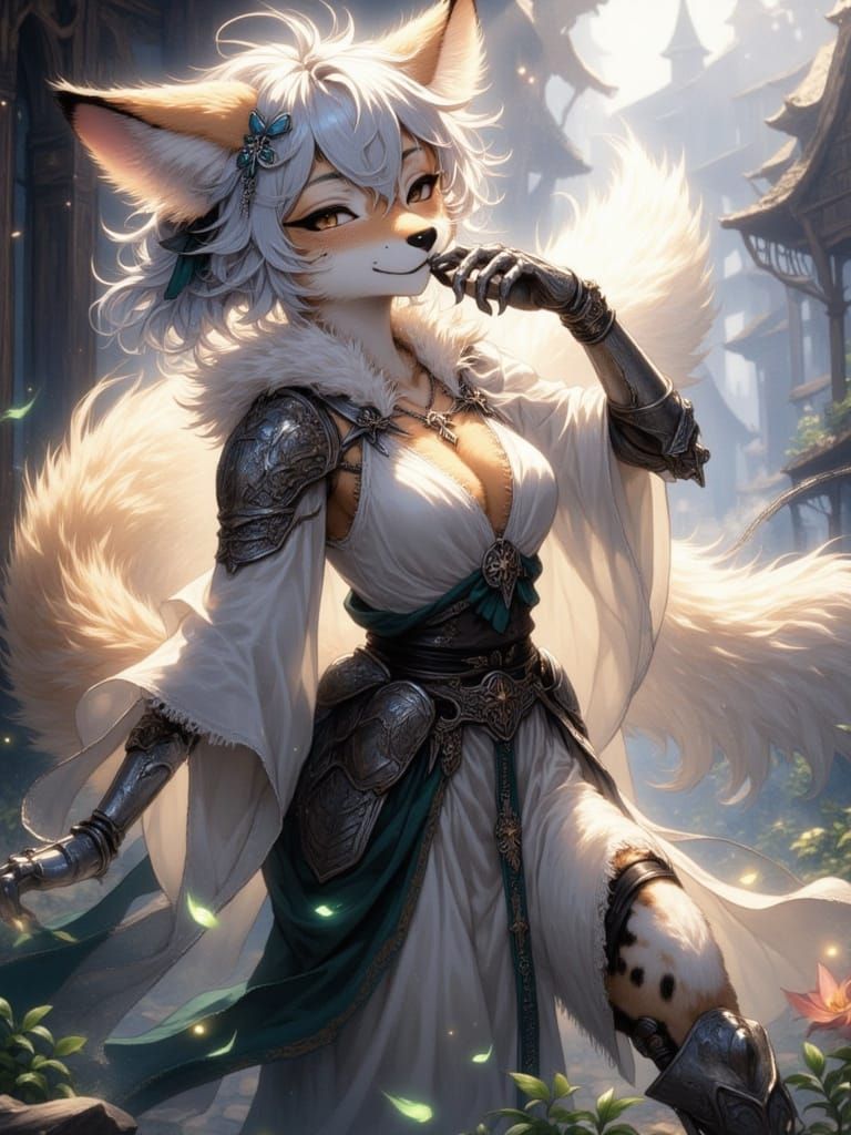 Anime Fox-Woman Knight in Watercolour Style