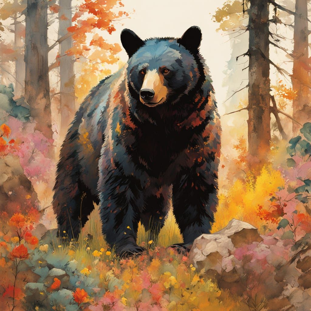 Black Bear in Autumn Forest