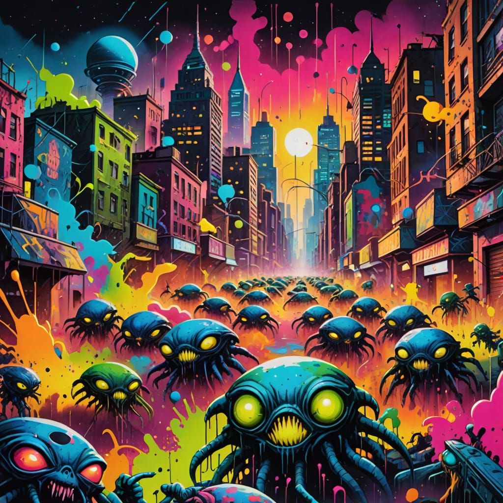 Aliens Invade City in Graffiti Street Art