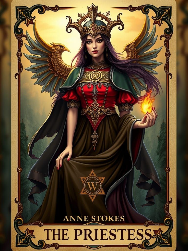 Whimsical High Priestess Tarot Card in Anne Stokes Style