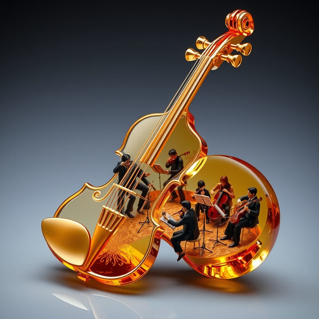 Golden Glass Violin with Miniature Orchestra