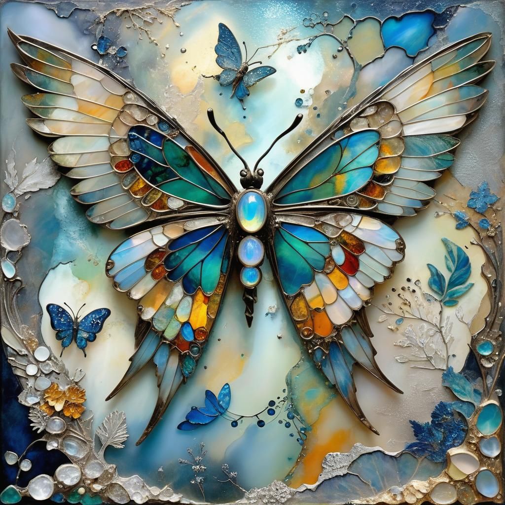 Fantastical Wings with Metallic Texture in Dreamlike Scenery