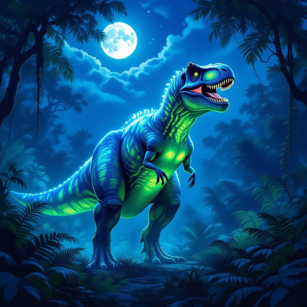Bioluminescent T-Rex in Prehistoric Jungle