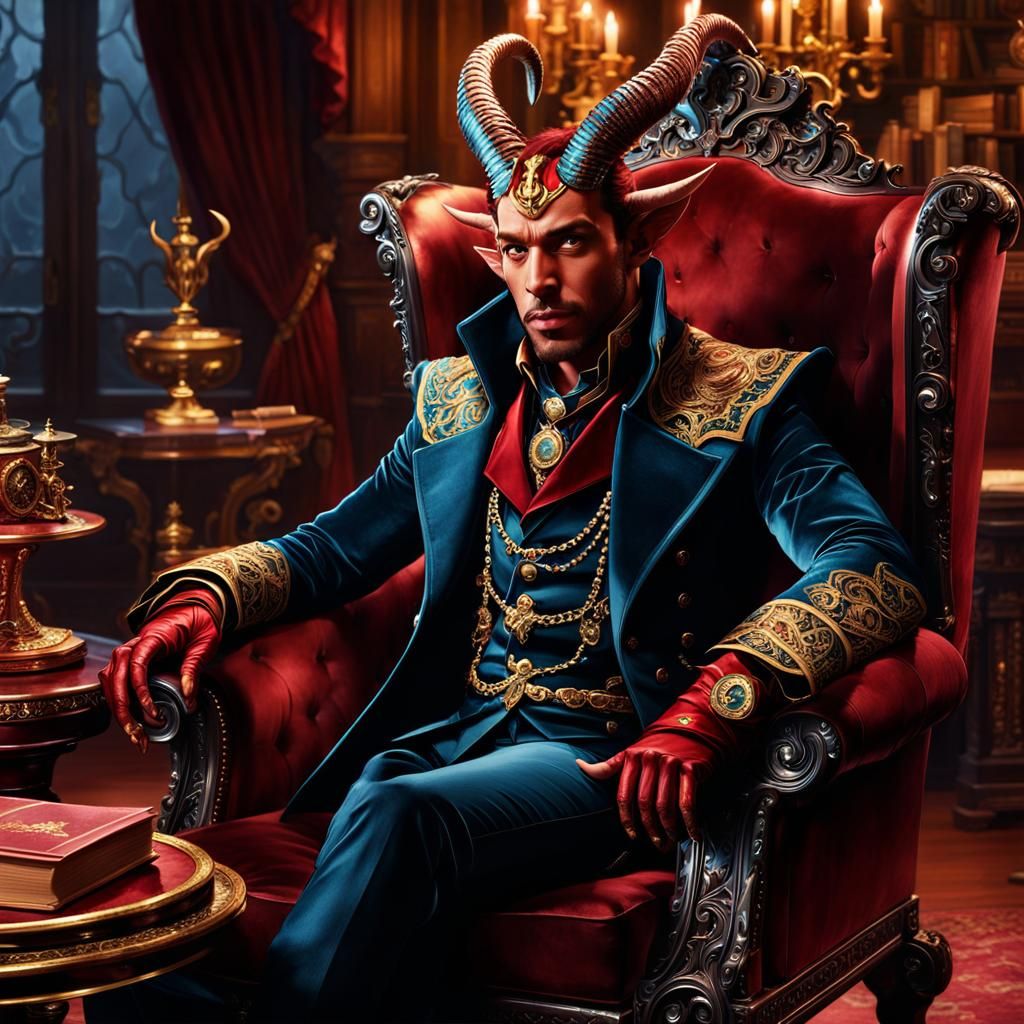 Tiefling Bard in Steampunk Study, 3D Anime Art