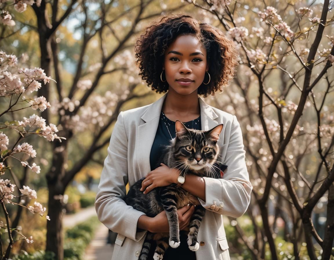 Stunning Black Woman with Cat Portrait