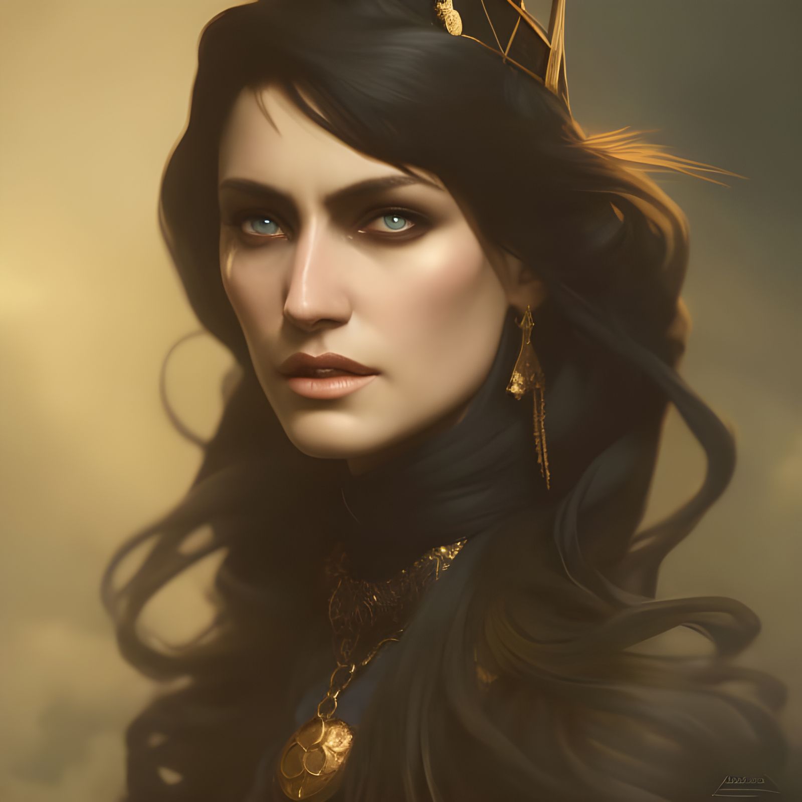 Morgana the Witch: Hyperdetailed Portrait in Art Nouveau Sty...