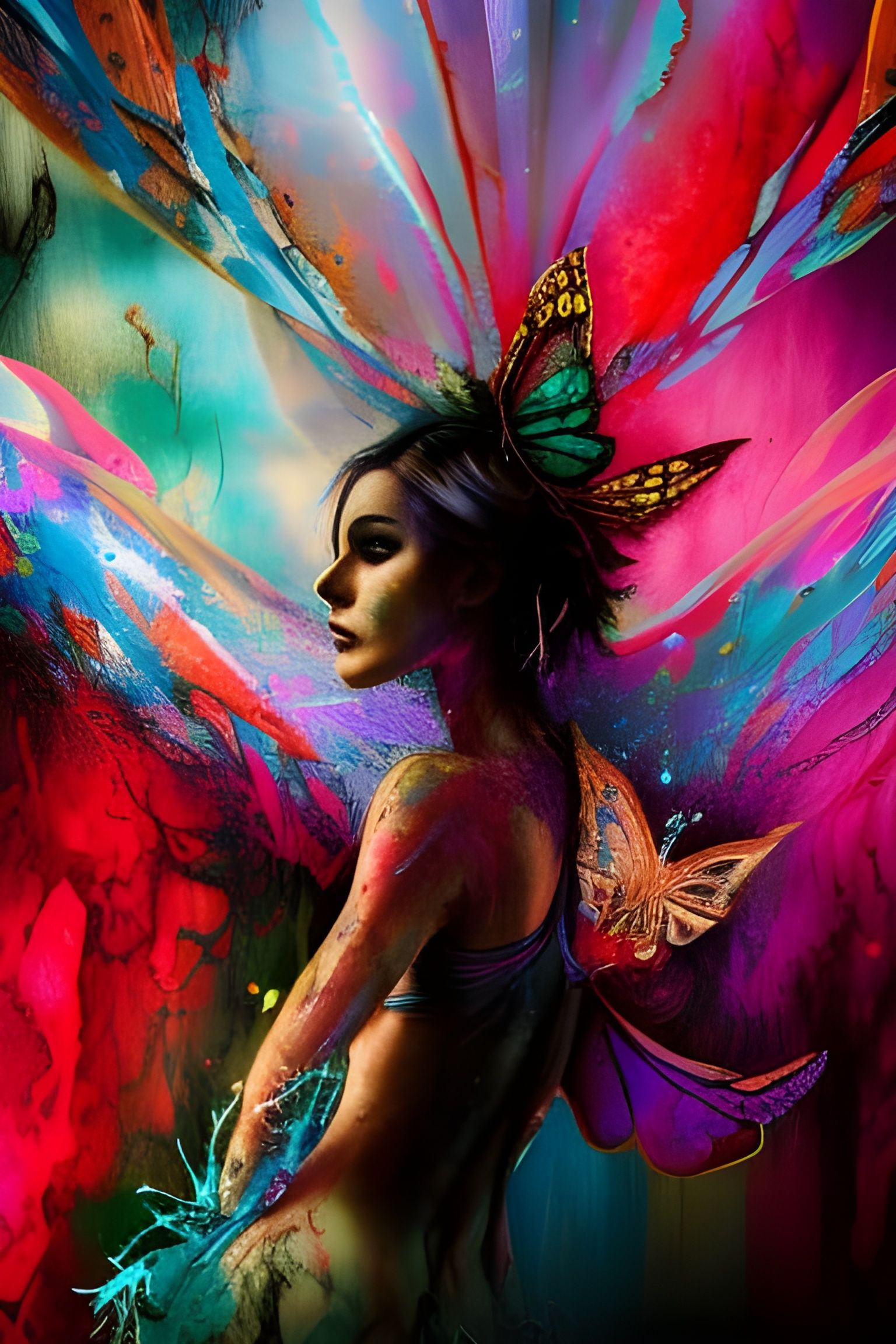 Butterfly in Fantasy Ink Splash Style